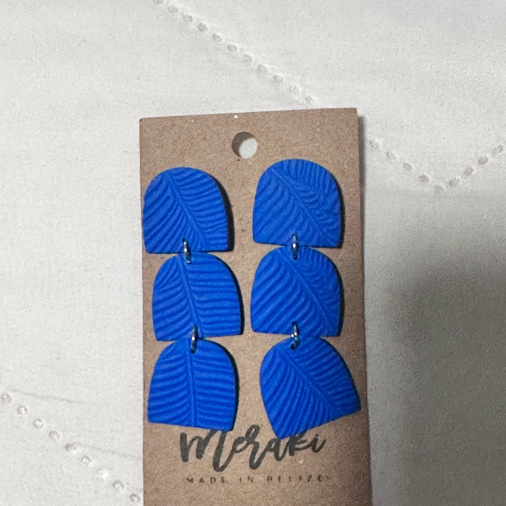 Meraki Vibrant Blue Leaf Earrings